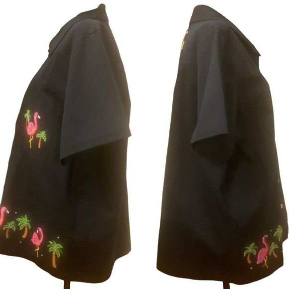 Quaker Factory Black Lightweight Jacket with Embroidered Flamingos Sz L - Picture 3 of 14